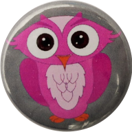 Button Eule pink-grau